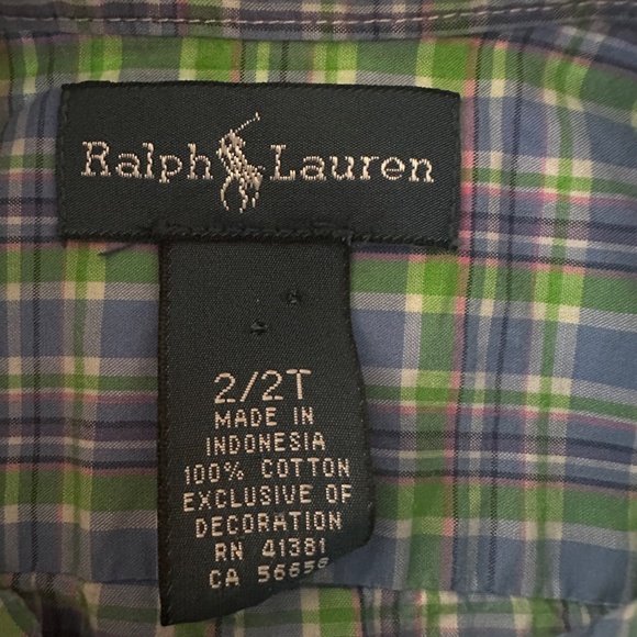 Ralph Lauren 2T Toddler Boy Blue Green Short Sleeve Shirt Spring Summer - Picture 4 of 6
